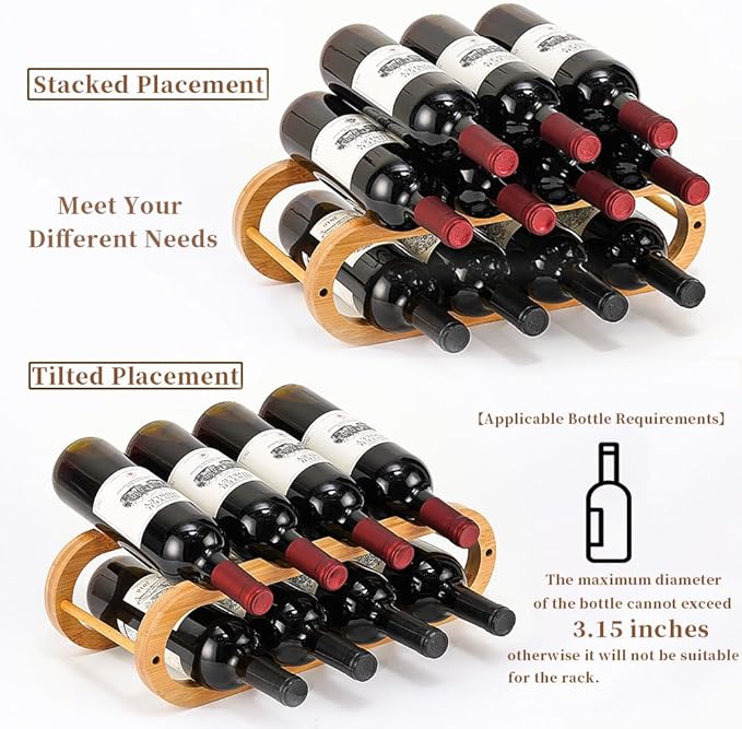 Navtcow Wine Rack and Water Bottle Organizer 2 in 1 for Cabinet and Countertop - Adjustable in 2 Sizes (Bamboo 2 Tier)