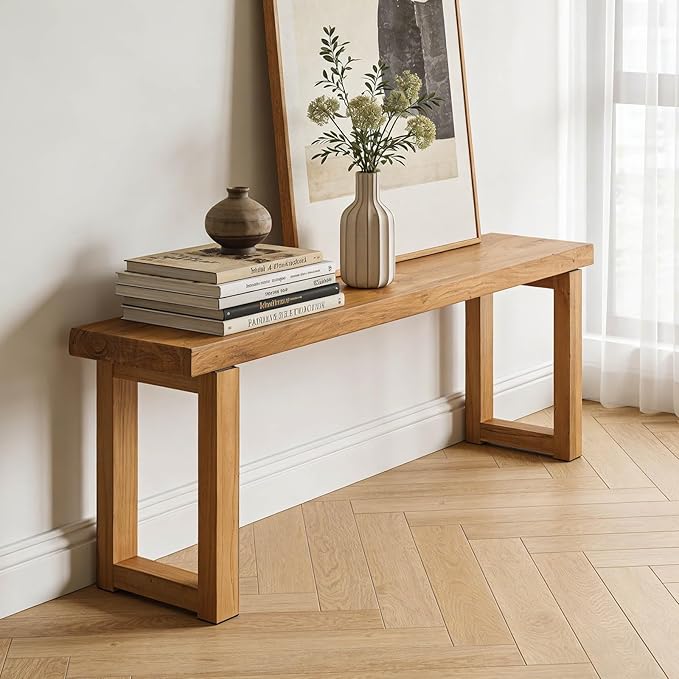 Narrow Farmhouse Bench Skinny Wooden Entryway Long Bench 32" 39" 47" 55" 63" 71" 79" Rustic Indoor Benches for Hallway Kitchen Dining Bedroom End of Bed Easy Assembly Natural Finish(47x10xH18")