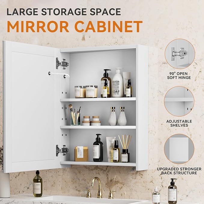 Medicine Cabinets for Bathroom,Medicine Cabinet Mirror,Lighted Medicine Cabinet with LED Lights,Adjustable Shelf, 3-Color, Dimmer,Defogger,20"x28"