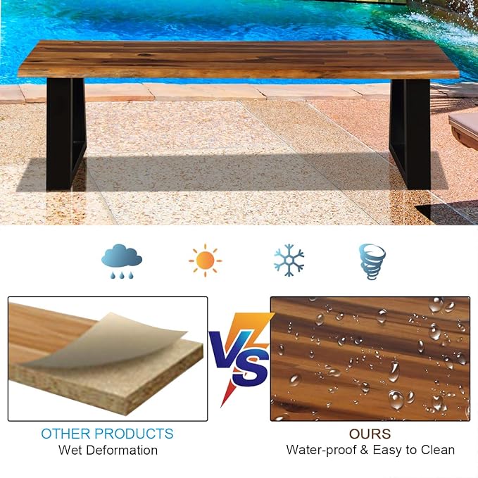 Giantex 57.5" Live Edge Acacia Wood Bnech, 3-Person Backless Outdoor Dining Bench with Metal Legs & Adjustable Foot Pads for Entryway, Balcony, Porch, Backyard, Garden and Poolside (2 Pack)