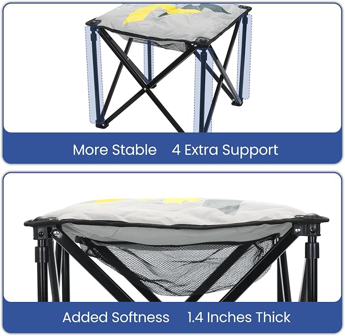 Padded Camping Stool, 18 Inch Oversized Camping Foot Rest, 500lb Camping Chairs Outdoor Footstool Portable Camping Ottoman for Camping Gardening Fishing w/Storage Net Carry Bag (2, Grey)