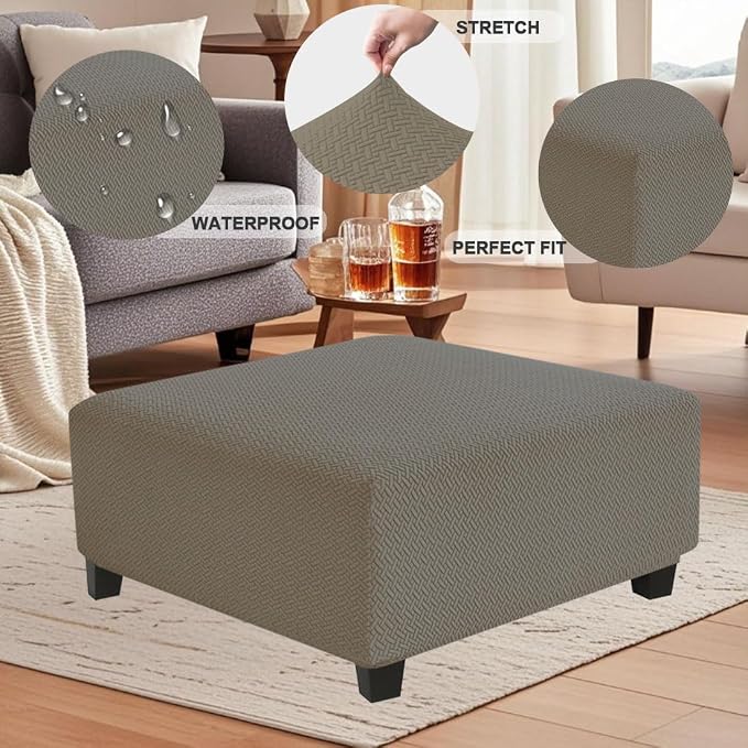 Levoberg Waterproof Square Ottoman Cover Large Square Folding Storage Ottoman Bench Slipcovers Footrest Stool Covers Oversized Ottoman Coffee Table Covers Cube with Elastic Bottom XL Taupe