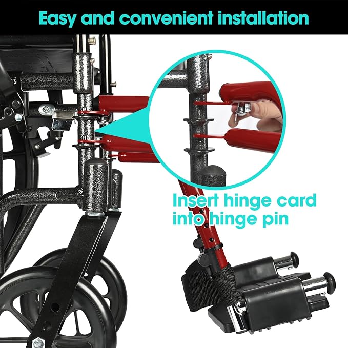 Comfort Support Wheelchair Footrest Replacement - Adjustable Composite Footboard & Heel Loop, Universal Foldable Foot Rest, Red, Lightweight, Easy Installation(1 Pr, Deepred)