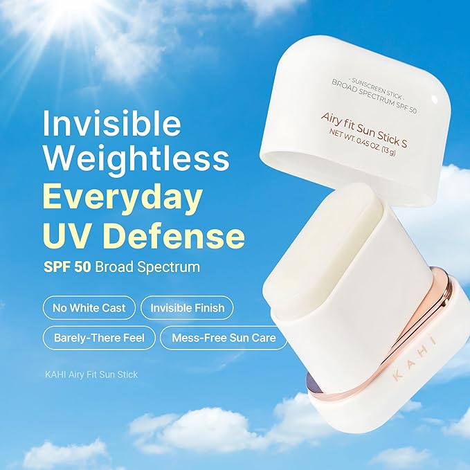 KAHI Airy Fit Sun Stick S - SPF 50+ Triple Functional Broad Spectrum Face Sunscreen Stick - Waterproof, Sweatproof & Sandproof - Ultra-Lightweight & Non-Greasy Sun Shield - Korean Skin Care 0.45 oz