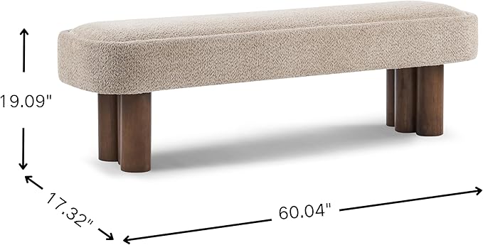Christopher Knight Home Damas 60.04" Fabric Upholstered Dining Bench, Wooden Entryway Bench, Long Sofa Footstool for Living Room, Bedroom End of Bed Bench, Khaki+Walnut