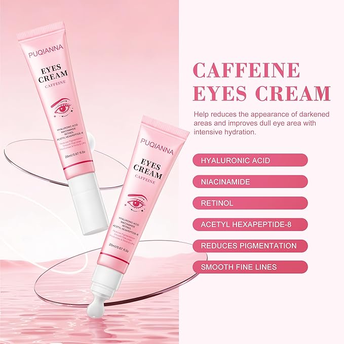 PUQIANA Eye Cream with Caffeine, Retinol & Acetyl Hexapeptide-8 - Anti-Aging, Hydrating, Lifting & Firming, Reduces Fine Lines & Wrinkles, Infused with Niacinamide & Hyaluronic Acid