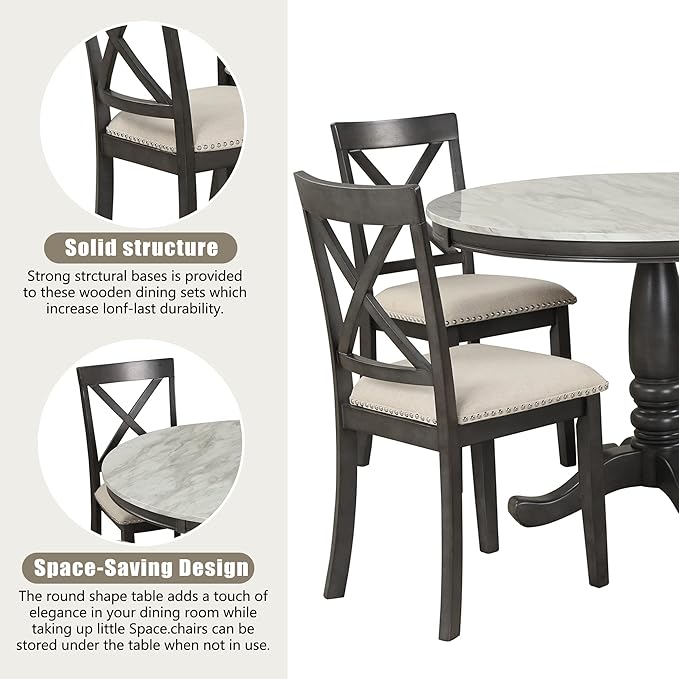 Harper & Bright Designs 5 Pieces Dining Table and Chairs Set for 4 Persons, Kitchen Room Solid Wood Table with 4 Chairs