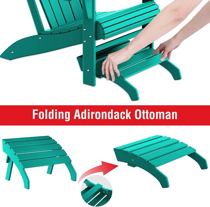 Costaelm Adirondack Chair Footrest, Patio Footstool, Ottoman Outdoor Foot Rest for Patio Waterproof, Adirondack Ottoman Patio Footstool, Turquoise
