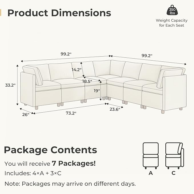 SITJOY Breakfast Nook Bench with Storage, Modular Corner Kitchen Banquette Seating, Dining Settee Couch, Upholstered Dining Bench with Back, Soft-to-Touch Fabric in Beige, 7-Seat L Shaped Booth