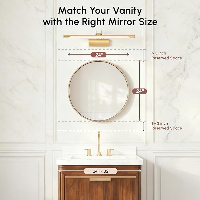USHOWER Gold Bathroom Mirrors for Over Sink, 24 Inch Circle Mirror with Metal Frame, Wall Mirror for Vanity, Entryway, Living Room, Hallway and Bedroom Decor