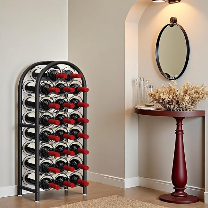 23 Bottle Wine Rack Freestanding Floor Metal Wine Holder Stand Large Capacity Wine Storage Organizer for Home Bar Kitchen Black