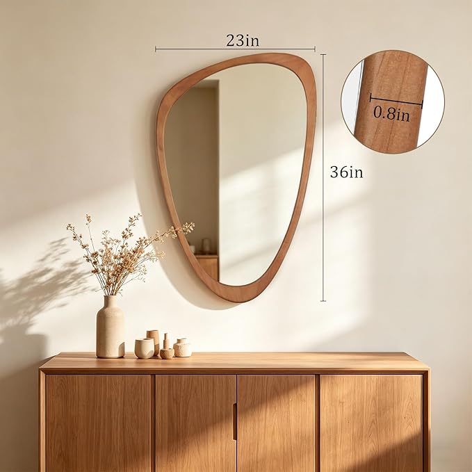 WallBeyond Asymmetrical Mirror, Irregular Wall Mirror, Wall Mirrors Decorative for Bedroom Living Room Entryway Hall, Wood Mirror for mid Century Modern Decor 36" H x 23" W