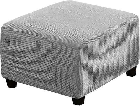 H.VERSAILTEX Square Ottoman Covers Ottoman Slipcovers Folding Storage Stool Furniture Protector Form Fit with Elastic Bottom, Stretch High Spandex Small Checks Jacquard Fabric(Medium,Dove)