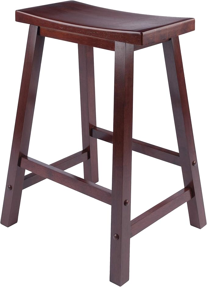 Winsome Satori Saddle Seat Counter Stool, 24" in Walnut, Classic Backless Bar Chairs for Kitchen & Dining Room Seating, Timeless Essential Furniture for Home, Dorm, Apartments