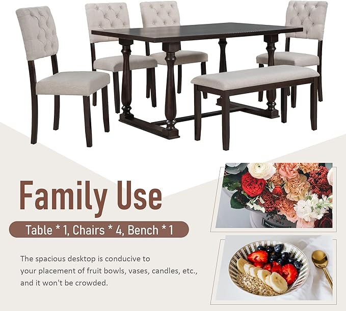 Harper & Bright Designs 6-Piece Dining Table and Chair Set with Special-Shaped Legs and Foam-Covered Seat Backs&Cushions for Dining Room (Espresso)