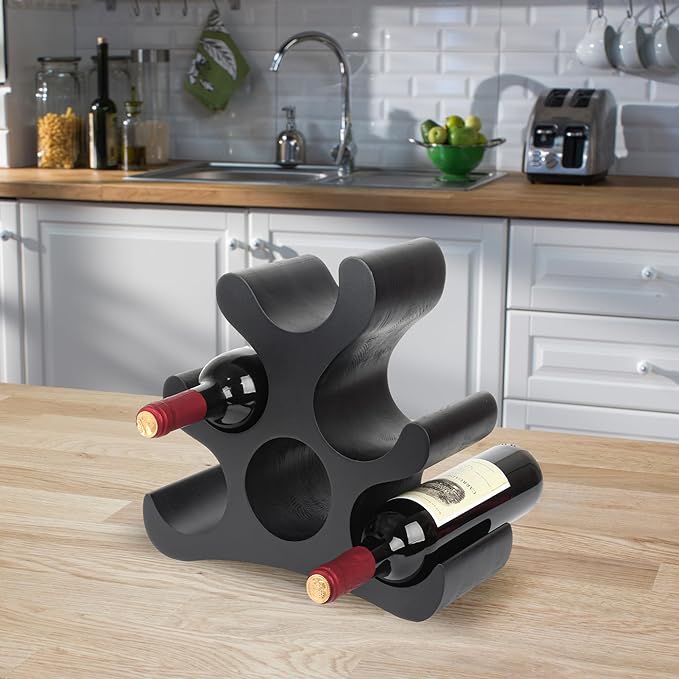 Countertop Wine Rack - 6 Bottle Wooden Wine Rack - Freestanding Wine Bottle Holder Stand - Wine Storage Rack for Cabinet Pantry Bar Kitchen
