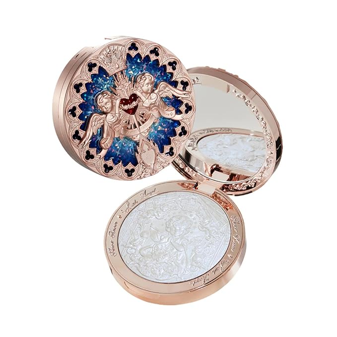 Flower Knows Little Angel Embossed Highlighter - Cool Starlight Highlighter Powder,Long-Lasting Ethereal Starry Glow,Cool Blue-Purple & White Pearl Shimmer,Galaxy-Inspired(L04 Moon River)