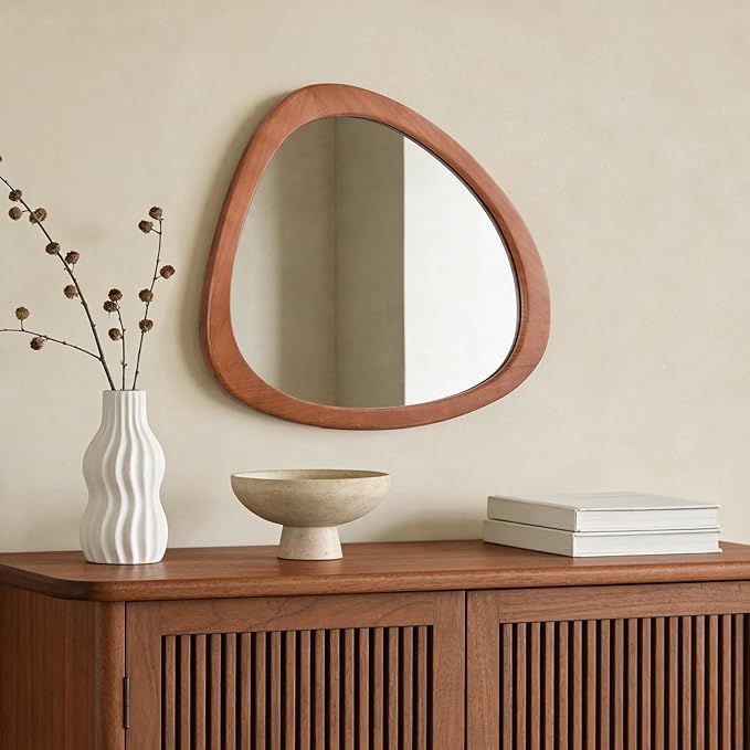 WallBeyond Asymmetrical Mirror, Irregular Wall Mirror for Bathroom, Bedroom, Living Room, Entryway, Hall - Walnut Wood Framed 23" H x 19" W