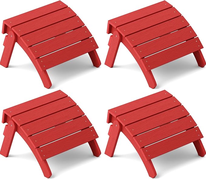 YEFU Adirondack Ottoman Set of 4, Adirondack Foot Rest, Patio Foot Rest, Folding Adirondack Footstool, Weather Resistant for Adirondack Chair, Widely Used for Outdoor, Porch, Backyard, Fire Pits-Red