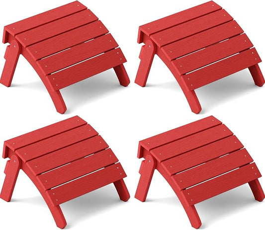 YEFU Adirondack Ottoman Set of 4, Adirondack Foot Rest, Patio Foot Rest, Folding Adirondack Footstool, Weather Resistant for Adirondack Chair, Widely Used for Outdoor, Porch, Backyard, Fire Pits-Red