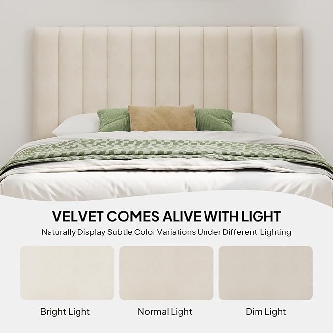 Welzona Full Bed Frame with Storage and Headboard, Velvet Upholstered Metal Platform Corner Bed Frame with Vertical Tufted Headboard, 2 Storage Drawer, 3-Height Level, Noise Free, Easy Assembly, White