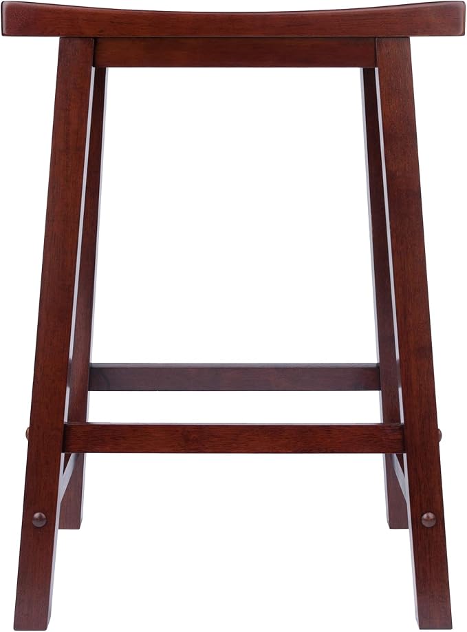 Winsome Satori Saddle Seat Counter Stool, 24" in Walnut, Classic Backless Bar Chairs for Kitchen & Dining Room Seating, Timeless Essential Furniture for Home, Dorm, Apartments