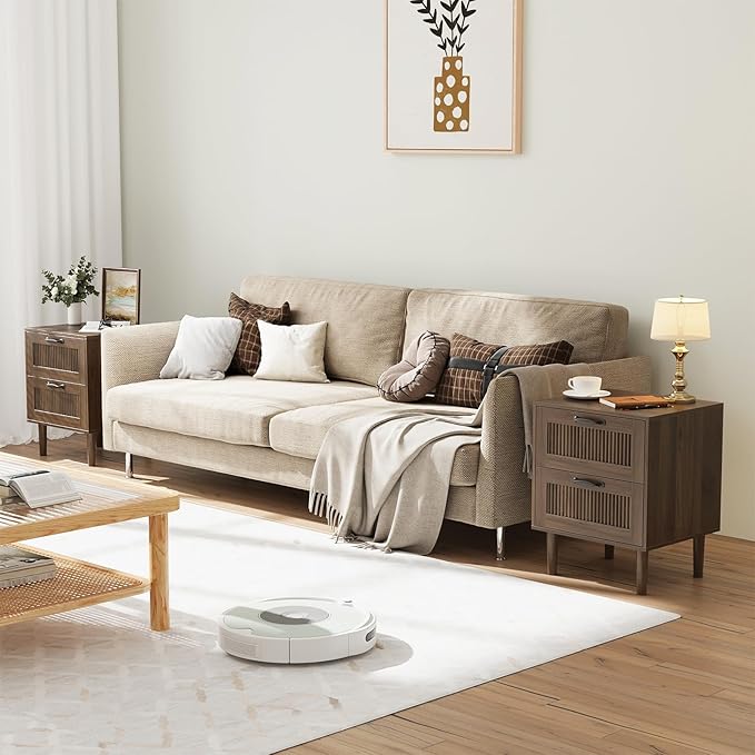Kiasthome Wood Nightstand with 2 Drawers - Stylish Bedside Table for Bedroom, Functional End Table with Textured Front