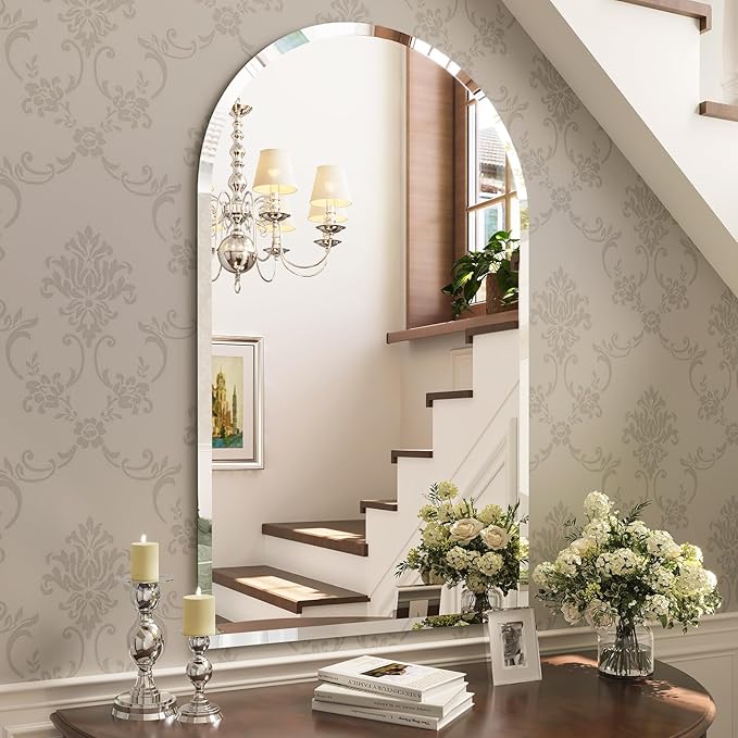 Frameless Bathroom Mirror, 24" x 40" Arched Frameless Mirror for Wall Beveled, Arch Wall Mounted Vanity Bathroom Mirror for Over Sink, Bedroom, Gym