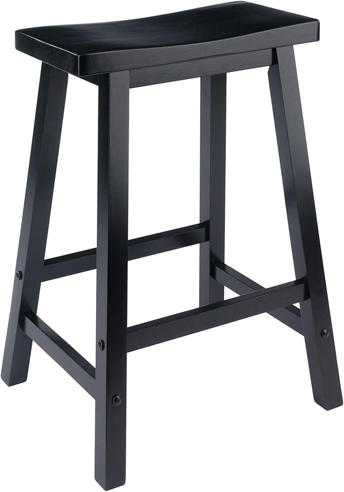 Winsome Satori Saddle Seat Counter Stool, 24" in Black, Classic Backless Bar Chairs for Kitchen & Dining Room Seating, Timeless Essential Furniture for Home, Dorm, Apartments