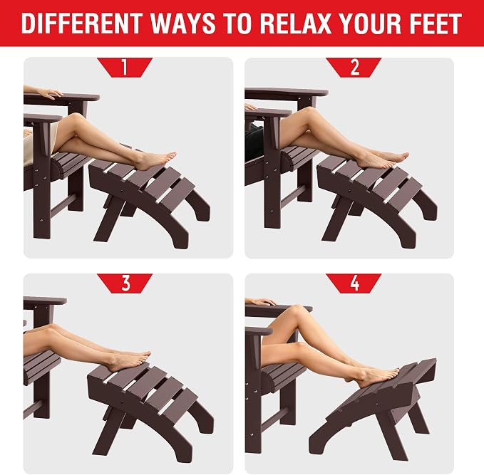 Costaelm Adirondack Chair Footrest, Patio Footstool, Ottoman Outdoor Foot Rest for Patio Waterproof, Adirondack Ottoman Patio Footstool, Dark Brown