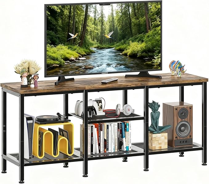 Simple Trending TV Stand for 50 Inch TVs, Entertainment Center with Open Storage Shelves, Media Console Table for Living Room, Rustic Brown