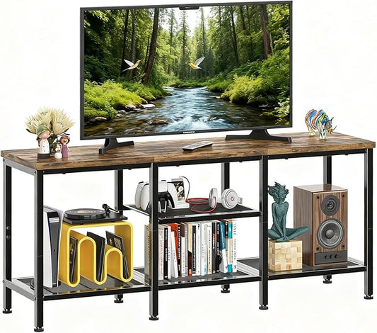 Simple Trending TV Stand for 50 Inch TVs, Entertainment Center with Open Storage Shelves, Media Console Table for Living Room, Rustic Brown