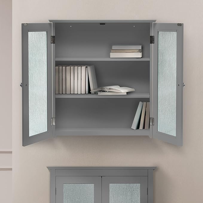Teamson Home Connor Removable Wall Cabinet with 2 Glass Doors and 2 Adjustable Shelves, Gray