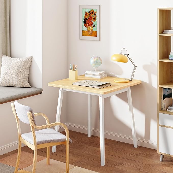 HOOBRO Bamboo Dining Table, Square Dining Table for 2, 27.6" Kitchen Table for Small Space, Writing Table, Easy to Assemble, for Dining Room, Living Room, Office, Kitchen, Natural and White YW70CZ01G1