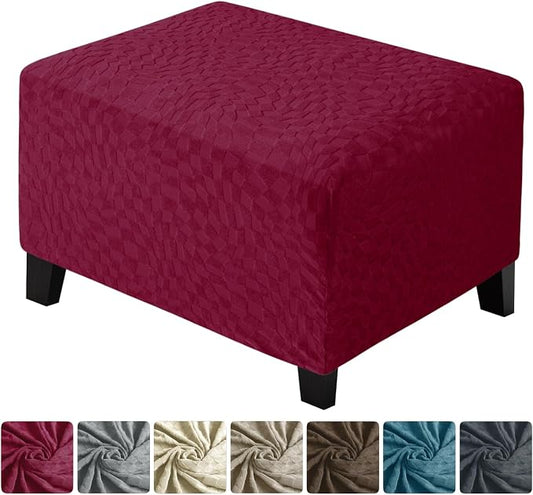 ZNSAYOTX 2026 Rectangle Ottoman Cover (L:18"-27") Super Stretch Soft Footrest Slipcover Form Fit, Universal Folding Foot Stool Covers with Non-Slip Elastic Band, Fashion Jacquard Texture, Wine Red