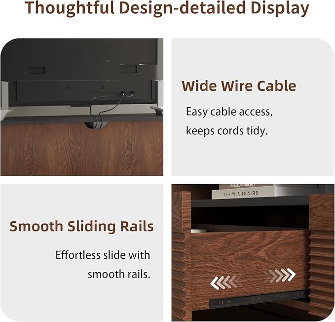 Epecoya 78.8 Inch TV Stand with Storage Cabinets for Living Room, TVs Media Console Entertainment Center with Drawers, Wood Fluted Television Stands with Open Shelves for Bedroom, Dark Brown Walnut