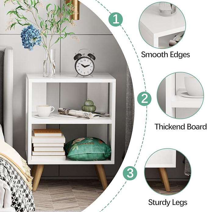 Aenuert Night Stand, White Nightstand, Modern End Table with Open Storage, 2-Tier Bedside Table for Small Space, Living Room, Bedroom