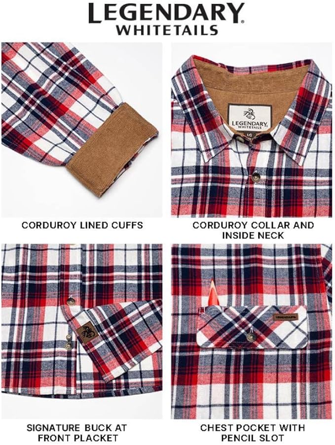 Legendary Whitetails Mens Long Sleeve Button Down 100% Cotton Flannel Shirt