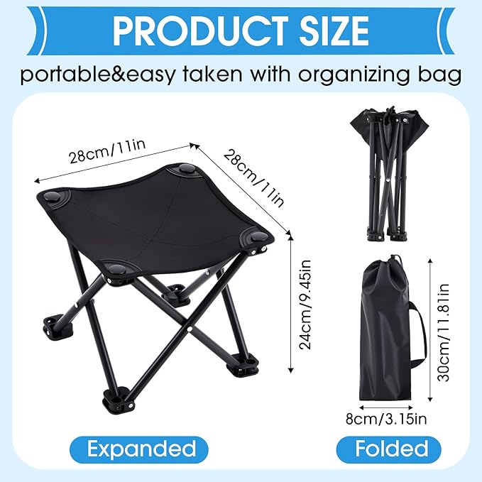Ripeng 2 Pcs Portable Airplane Travel Foot Rest, Folding Camping Stool, Under Desk Foot Rest at Work for Long Flight, Home and Office Outdoor Hiking Fishing with Carry Bag (Black)