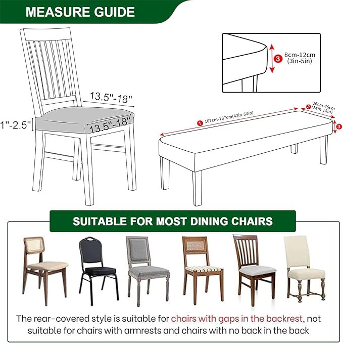 CRFATOP Waterproof Seat Covers for Dining Room Chairs Set of 4 with Stretch Bench Slipcover Jacquard Kitchen Chair Slipcover Washable Seat Cushion Slipcover for Hotel Banquet Wedding Party, Dark Grey