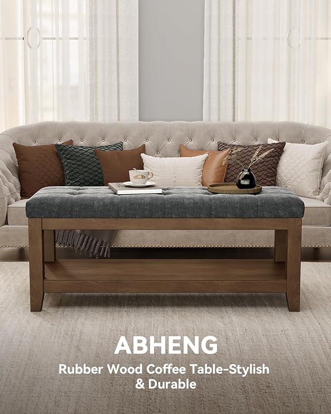 ABHENG Solid Rubber Wood Shoe Bench, Soft Chenille Material Upholstered Seat, 770LB Load Capacity, Multi-Storage for Entryway/Bedroom/Living Room, Vintage Style, 43.3"x15.7"x17.7", Dark Gray,UASND65G