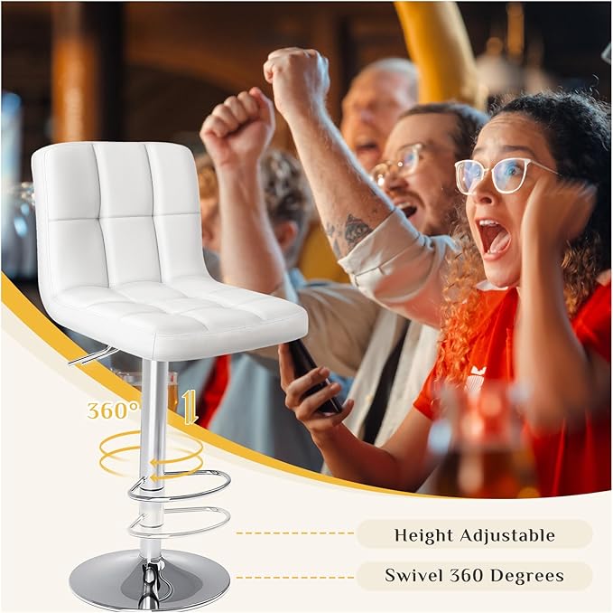 DUMOS Bar Stools Set of 2, 24 inch Counter Height Bar Stools, Upholstered Modern Kitchen Barstools with Metal Base, PU Leather Saddle Stools for Kitchen Island, Snowy White