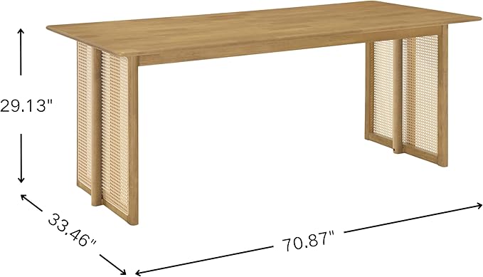 Merax Farmhouse Rubber Wood Dining Table Set for 3- Wood 70.87''L Rectangular Kitchen Table, 2 Dining Bench with Rattan Accents Legs for Kitchen, Living Room, Easy Assemble,Natural