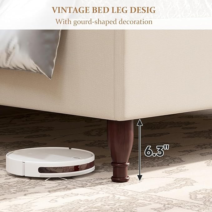 koorlian Queen Size Bed Frame Upholstered Platform Bed with 51" Tall Headboard Wingback, Soft Fabric, Retro Simple Style Platform Bed No Box Spring Needed, Easy Assembly, Beige