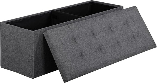SUPER DEAL 43 Inches Folding Storage Ottoman Bench, Ottoman Foot Rest, Storage Chest, 660 lbs Load Capacity, End of Bed Bench with Divider for Living Room, Bedroom, Entryway, Linen Fabric, Dark Grey