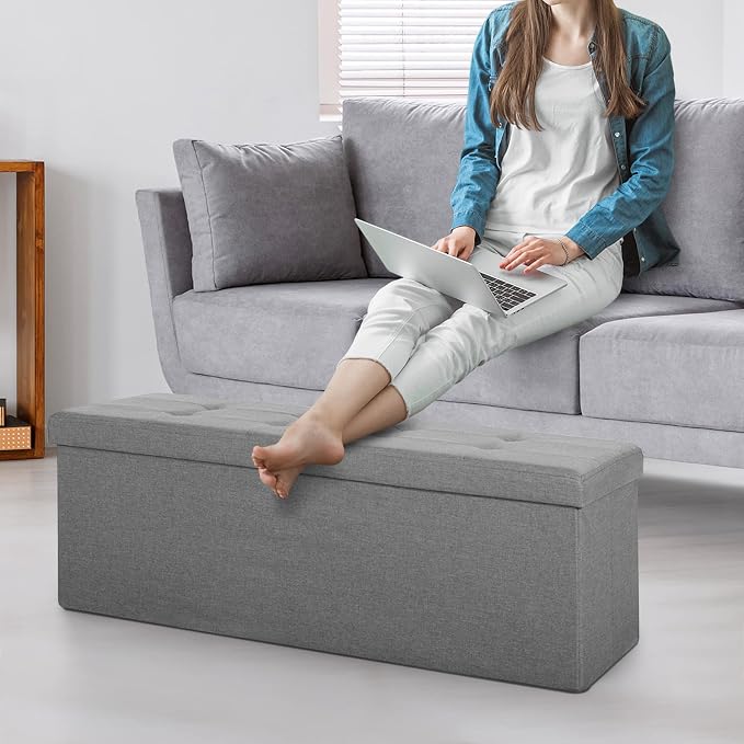 ZENY 43.3 inches Folding Storage Ottoman Bench Storage Chest Footrest with Foam Padded Seat, Great for Bedroom, Entryway and Living Room, Holds up to 660 lb