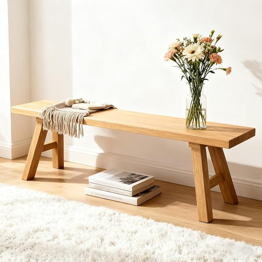 70.9" Ultra Long Solid Elm Entryway Bench - Premium Farmhouse Dining Bench for Extra Large Spaces, Commercial Use - Natural Finish
