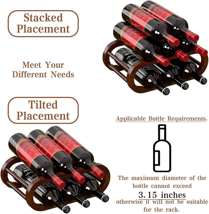 PEKER Wine Rack – Small Countertop Wine Rack & Wine Bottle Holder for Cabinet and Countertop, Stylish Natural Wood Wine Holder Claret