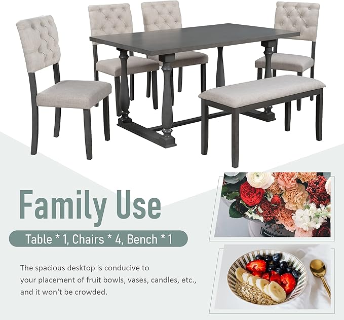 Harper & Bright Designs 6-Piece Dining Table and Chair Set with Special-Shaped Legs and Foam-Covered Seat Backs&Cushions for Dining Room (Gary)