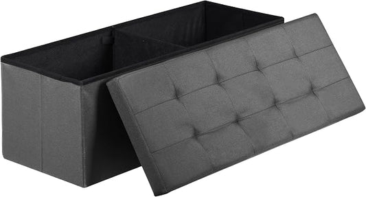 SUPER DEAL 43 Inches Folding Storage Ottoman Bench, Foot Rest with Divider Foam Padded Seat Large Storage Chest Long Box for Living Room Bedroom Entryway, 660 lbs Capacity, Light Grey